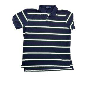 Polo Ralph Lauren XXL Navy & Green Striped Cotton Mens Polo Shirt